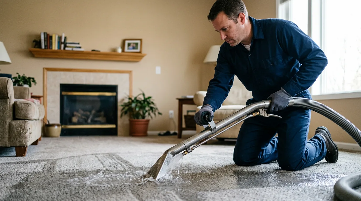 Water damage restoration technician working near Weston, CT